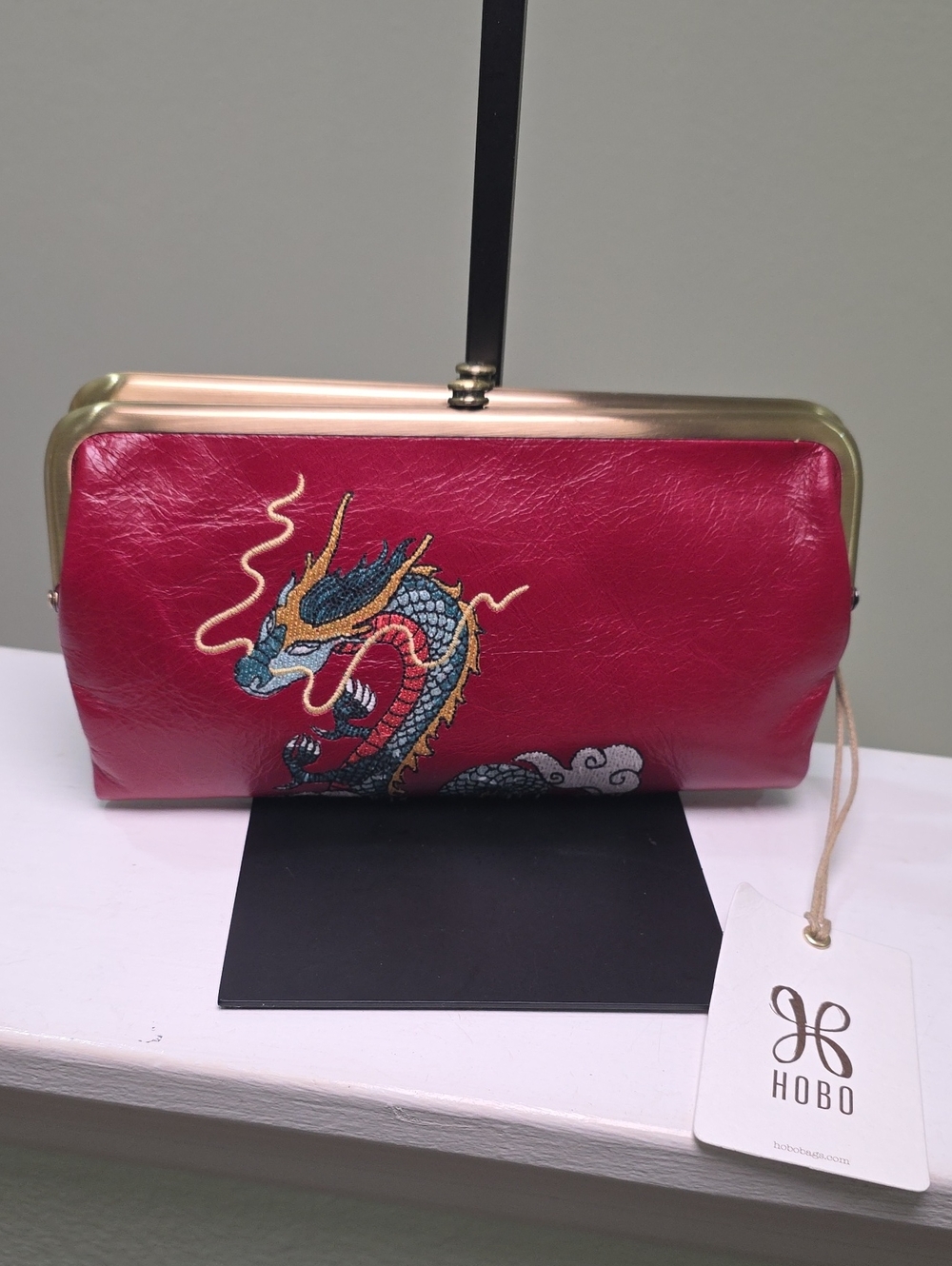 HOBO Lauren Clutch Wallet in Cardinal Red w/Embroidered Dragon NWT - Picture 5 of 15